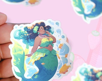 Emerald Mermaid Sticker | Magical Sticker | Kawaii Sticker | Cute Stickers | Plus Size | Beautiful Mermaid | Waterproof | Sea Sticker