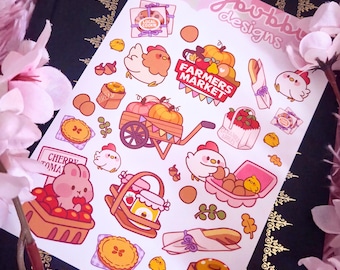 Farmers Market Sticker Sheet: Kawaii Farming Stickers (30 Stickers) - Choose Your Material Type
