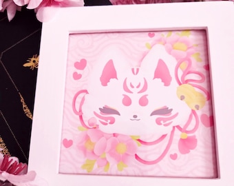 Kitsune Art Print: Japanese Mask Print (4x4)