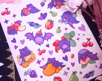 Fruit Bat Sticker Sheet: Kawaii Night Creature Stickers (48 Stickers) - Choose Your Material Type