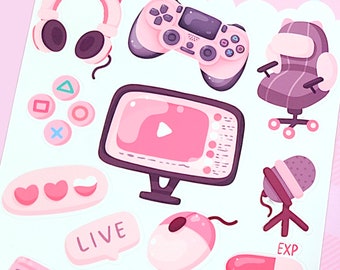 Gamer Girl Sticker Sheet: Pink Gaming Stickers (13 Stickers) - Choose Your Material Type