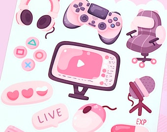 Gamer Girl Sticker Sheet | Kawaii Gamer Girl | Pink Gamer Girl | Gaming Room | Kawaii Stickers | Pink Stickers | Pink Aesthetic