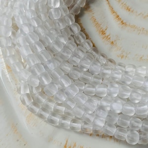 Matte Clear Glass Cube Beads - Small Frosted Glass Square Beads - Tiny Czech Glass Spacer Beads - Faux Sea Glass - 4 mm - Qty 100