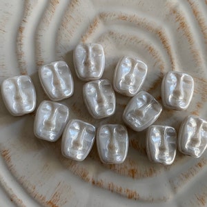 Czech Glass Face Beads - Off White Luster Face Beads - Art Doll Supplies, Altered Art - Theater Mask Beads - 13mm - Qty 12 or 24