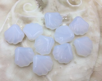 Czech Glass Scallop Shell Beads - Milky White Seashell Beads - Clam, Ocean, Beach, Summer - 14mm - Qty 10 or 20