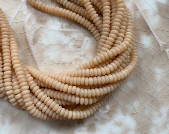 Tiny Czech Glass Rondelle Beads - Matte Beige Ivory - Small Smooth Rondelles - Spacer Beads - 2mm x 4mm - Qty 100 or 200