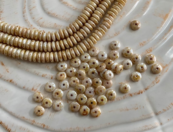 50 4mm Opaque Ivory Beige Luster Smooth Rondelles Czech Glass Beads 50 4mm Opaque Ivory Beige Luster Smooth Rondelles Czech Glass Beads