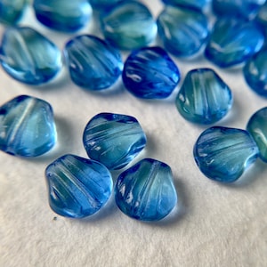 Czech Glass Small Seashell Beads - Mixed Blue and Green Shell Beads - Clam Shell Beads - Beach Jewelry Making Supplies - 8mm - Qty 40