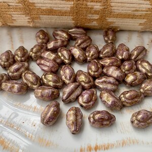 Czech Glass Cowrie Shell Beads - Pink Seashell Beads - Dark Pink with Gold Luster - Bohemian Beads - Size 13mm - Qty 16