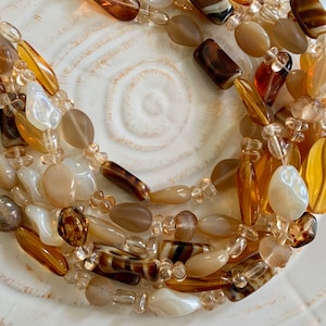 Czech Glass Bead Mix - Golden Brown, Tan, Honey, Tortoise -  Large Bead Assortment - Mixed Bead Set - Bead Lot
