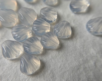 Czech Glass Small Seashell Beads - Milky Clear Shell Beads - Clam Shell Beads - Summer Jewelry Making Supplies - 8mm - Qty 40