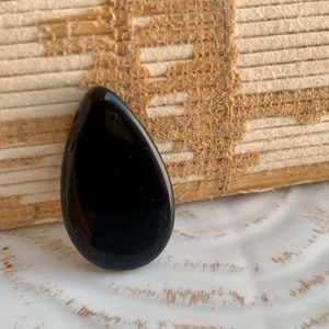 Black Czech Glass Teardrop Pendants - Large Shiny Black Drop Beads for Wire Wrapping - 30mm x 18mm - Qty 4
