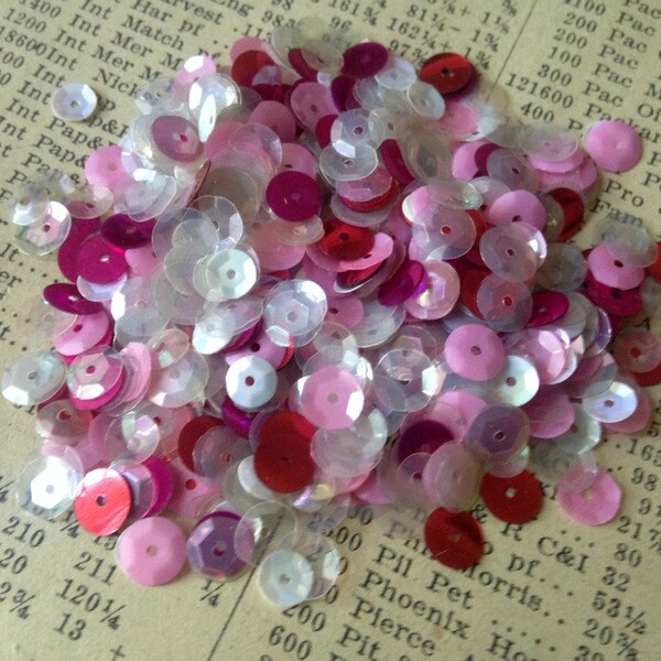 Vintage French Sequin Mix - Pink, White, Red, Clear Assortment - Round, Cupped, Faceted, Loose Sequins