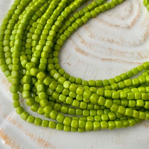 4 mm Czech Glass Cube Beads - Bright Chartreuse Green - Tiny Square Beads with Rounded Corners - Lime Green Spacer Beads - Qty 100