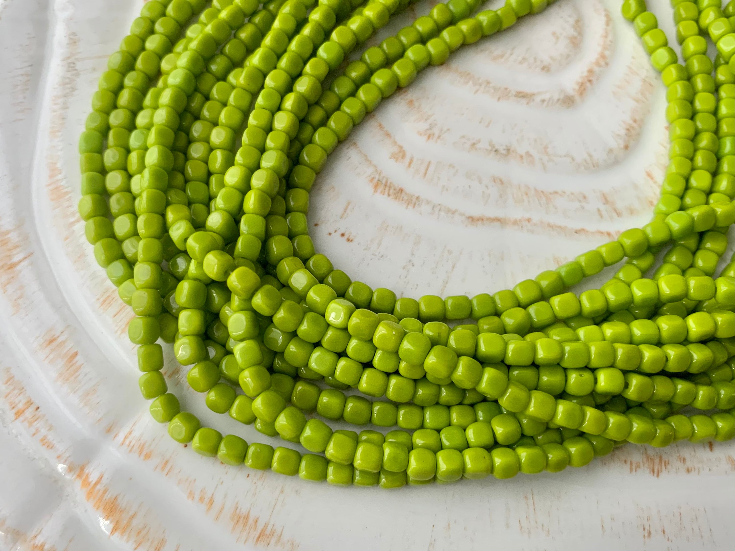 4 mm Czech Glass Cube Beads - Bright Chartreuse Green - Tiny Square Beads with Rounded Corners - Lime Green Spacer Beads - Qty 100