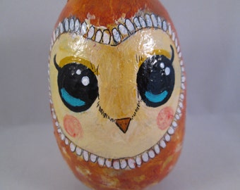 Mixed Media Original Owl Art Barn Owl Wooden Egg OOAK Painting Collage Ceville Designs