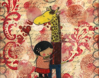 Giclee Reproduction from Original Mixed Media Giraffe Girl Ceville Designs PRINT