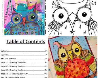 Cute Owl Art Made Easy - Course, Basic Drawing, Drawing Class, Drawing and Painting, Watercolor Class, Watercolor Classes, Beginning Drawing