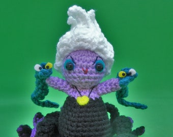 Little Mermaid Sea Witch with Eels Amigurumi Doll Crochet Pattern