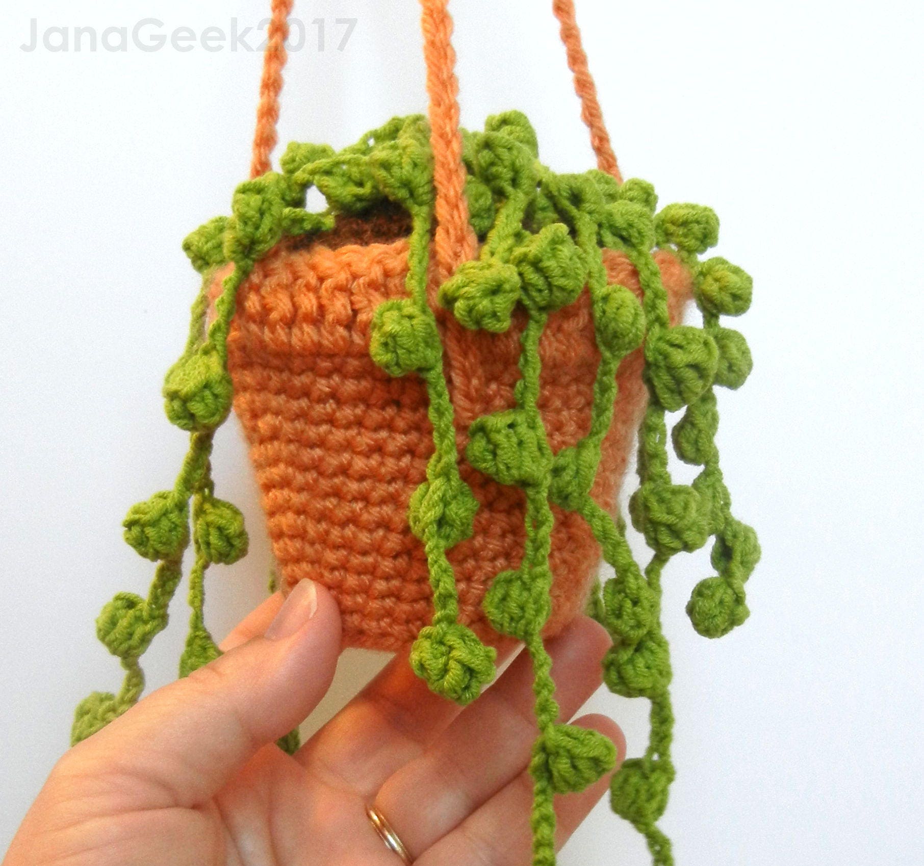 9 String of Pearls Crochet Patterns for Hanging Plants, Mini Pots, and Car Charms 1 String of Pearls Succulent Plant in Hanging Pot Amigurumi