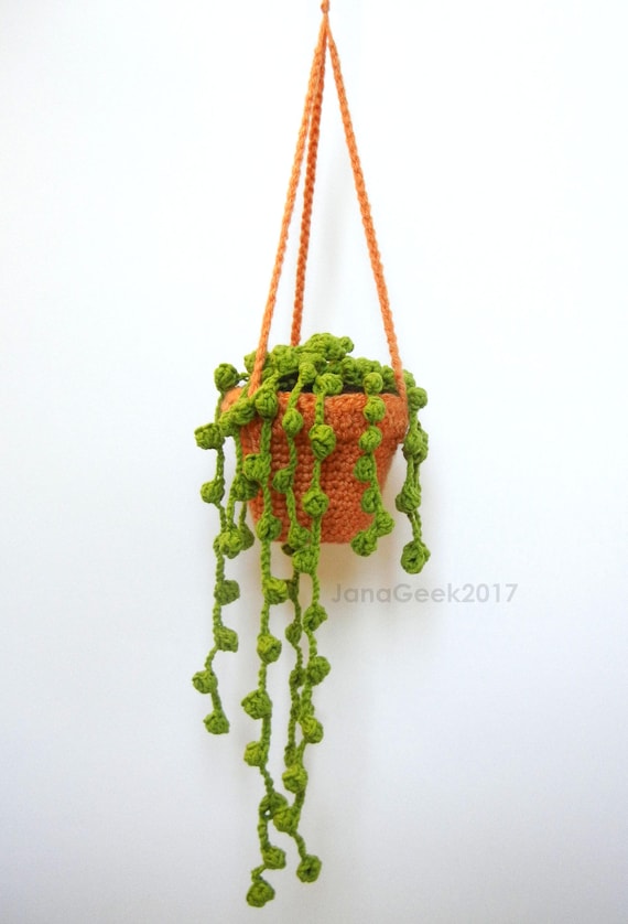 String of Pearls Succulent Plant in Hanging Pot Amigurumi