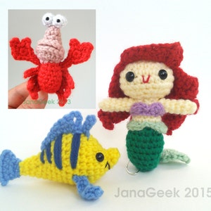 Little Mermaid, Crabby Friend, and Fishy Friend Amigurumi Doll Crochet Patterns Discount Bundle image 1