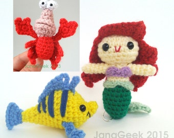 Little Mermaid, Crabby Friend, and Fishy Friend Amigurumi Doll Crochet Patterns Discount Bundle