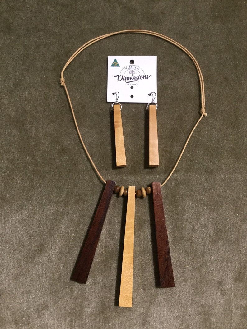 Timber necklace and earring set Jacaranda and Mulga Statement jewellery