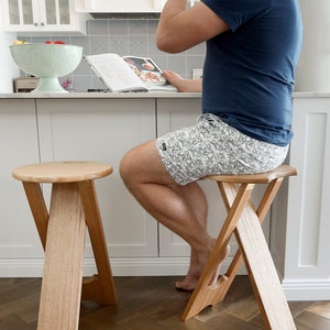 LOB UP set of three 615mm high artists stool musicians stool unique design handcrafted folding chair. Now includes wall mount pegs. image 8