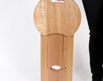 Folding stool or side table Musician or artist stool Unique design. . Folds flat. 450mm high. Now includes wall mount hook.