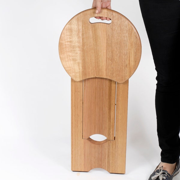 Folding stool or side table Musician or artist stool Unique design. . Folds flat. 450mm high. Now includes wall mount hook.