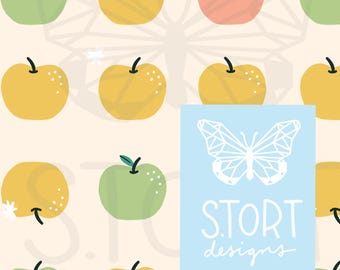 Pastel Apple Seamless Pattern | Cute Fruit Digital Paper Kawaii Apples Clipart Yellow Green Pink Apple Repeat | Instant Download |Commercial