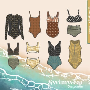 Illustrated Swimwear Clothes Mockup, Summer, Surface Design Mockup, Easy Pattern Mockup, Graphic Design Mockup, Women's Swimsuit Mockup