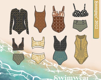 Illustrated Swimwear Clothes Mockup, Summer, Surface Design Mockup, Easy Pattern Mockup, Graphic Design Mockup, Women's Swimsuit Mockup