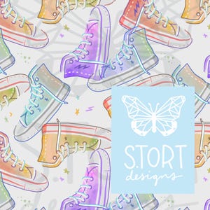 Converse Style, High-top Sneaker Print / Watercolor Tennis Shoe Seamless Pattern, Digital Paper, Digital Download, Commercial Use