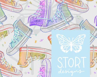 Converse Style, High-top Sneaker Print / Watercolor Tennis Shoe Seamless Pattern, Digital Paper, Digital Download, Commercial Use
