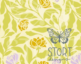 Yellow Rose Floral, Seamless Pattern, Floral Repeat Pattern, Digital Paper, Digital Download, Commercial Use