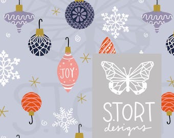 Hand-drawn Christmas Ornament Print | Winter Holiday print for stationary, Cards, wrapping paper, Instant download | Commercial Use