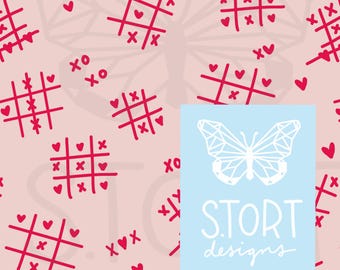 Pink Tic Tac Toe Love Game Repeat Print, Valentine's Day Heart Pattern, Digital Paper, Digital Download, Commercial Use