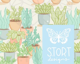 Potted Plant Cluster Print / Potted Plants Seamless Pattern, Digital Paper, Digital Download, Commercial Use