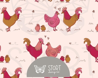 Valentine Chicken Seamless File, Digital Download, Chicken Pattern, Chicken Fabric, Valentines Day Print, Scrapbooking, printing |Commercial