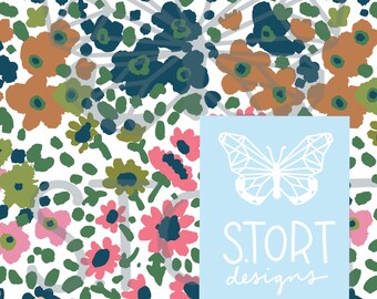 Painted Flowers, Ditsy Clusters of Daisies, Seamless Pattern, Floral Repeat Pattern, Digital Paper, Digital Download, Commercial Use