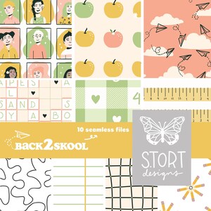 Back to School Seamless Pattern Download, pattern bundle, School supplies pattern, Back to school print, Pastel Back to School Patterns