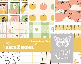 Back to School Seamless Pattern Download, pattern bundle, School supplies pattern, Back to school print, Pastel Back to School Patterns