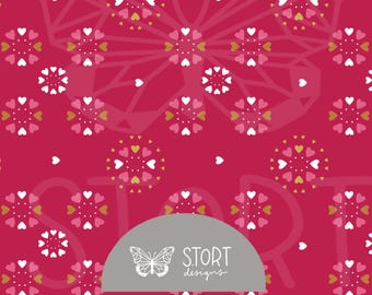 Valentines Heart Flower Blossoms Repeat Pattern, Geometric hearts Seamless Pattern, Pink and Red Hearts, Printable, Digital Download