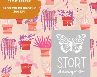 Plant Lover Seamless Print | Valentine's Day print for stationary, Cards, Instant download | Commercial Use