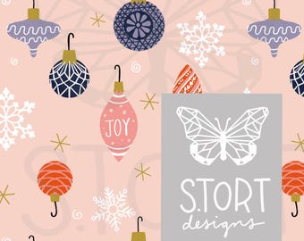 Hand-drawn Christmas Ornament Print | Winter Holiday print for stationary, Cards, wrapping paper, Instant download | Commercial Use
