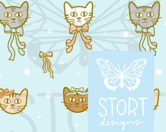 Coquette Cat Print / Cute Cats with Bows, Seamless Pattern, Digital Paper, Digital Download, Commercial Use