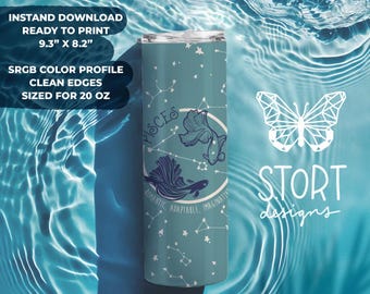 Pisces Zodiac 20 oz Tumbler Wrap, Instant Download Sublimation Design, Horoscope, Astrology Constellation Starry Sky Tumbler, Commercial Use