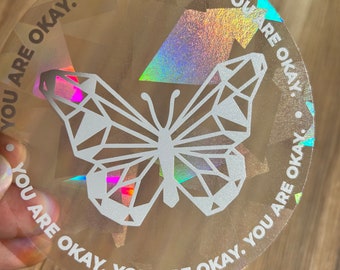 Rainbow Suncatcher Sticker Decal | Geometric Crystal Butterfly | Mental Wellbeing Inspiration | Window Sun catcher